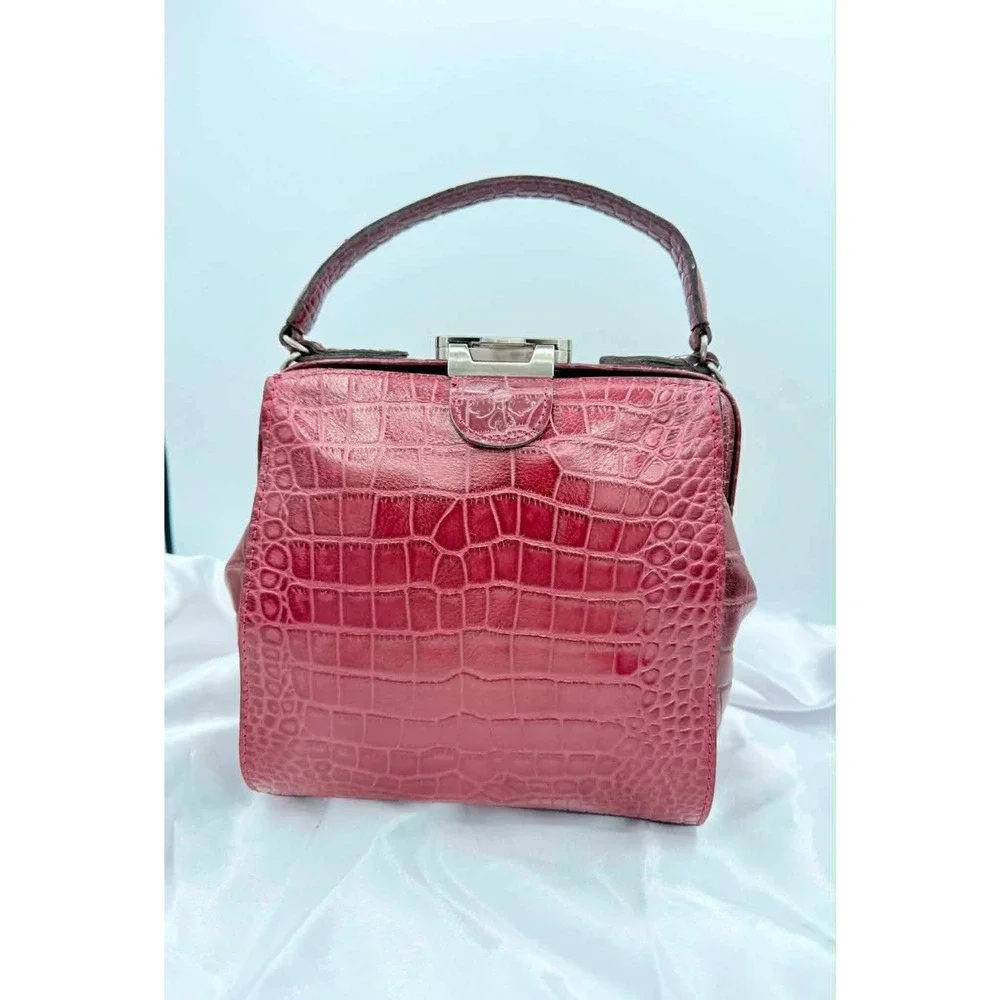 NWT Patricia Nash Nela Frame Satchel Oxblood Red Croc Embossed Leather 10th Ann